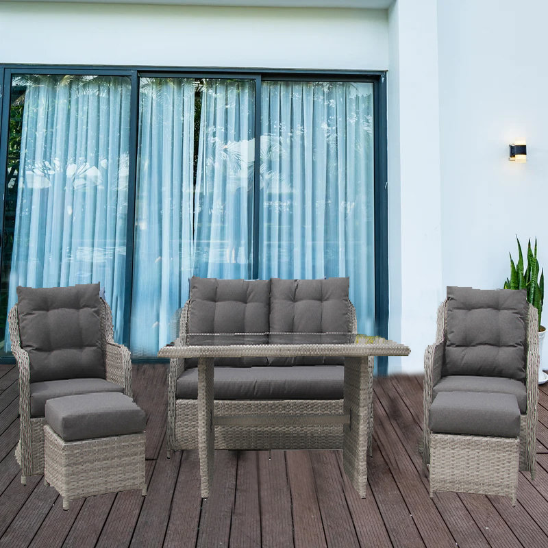 Wicker 6 - Person Garden Lounge Set with Cushions