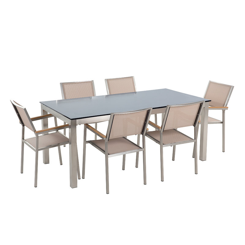 Sharon 6 - Person Patio Dining Set with Rectangular Table , Cushions Included, Gray