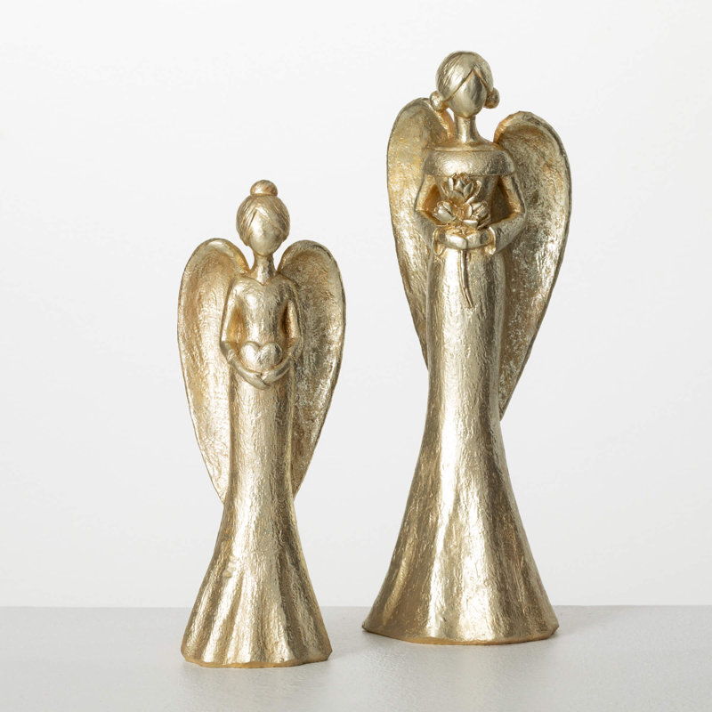 Ensemble de 2 figurines anges dorées 10,25 "et 13"