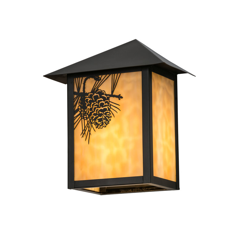 Seneca Winter Pine 1 - Light Outdoor Wall Lantern, Beige Art, Craftsman Brown
