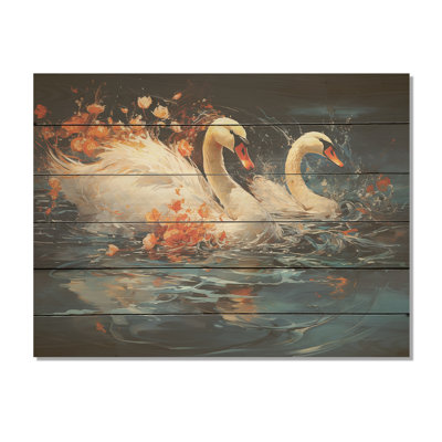 Swans Voyage I - Swans Wood Art On Natural Pine Wood