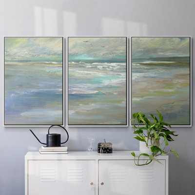 Beach Light I - 3 pièces, reproduction sur toile avec cadre flottant
