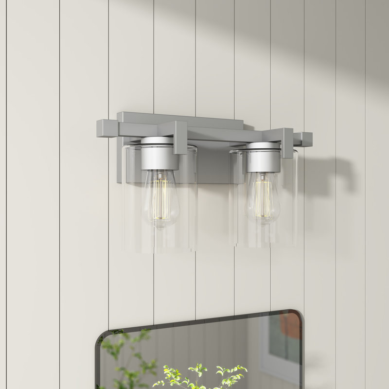 Hicklin 16 in. Modern 2-Light Brushed Nickel Dimmable Vanity Light with Clear Glass Shade, Nickel
