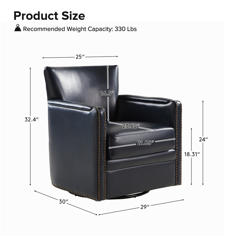 Fauteuil club pivotant en cuir véritable Arsim, Cuir véritable bleu marine