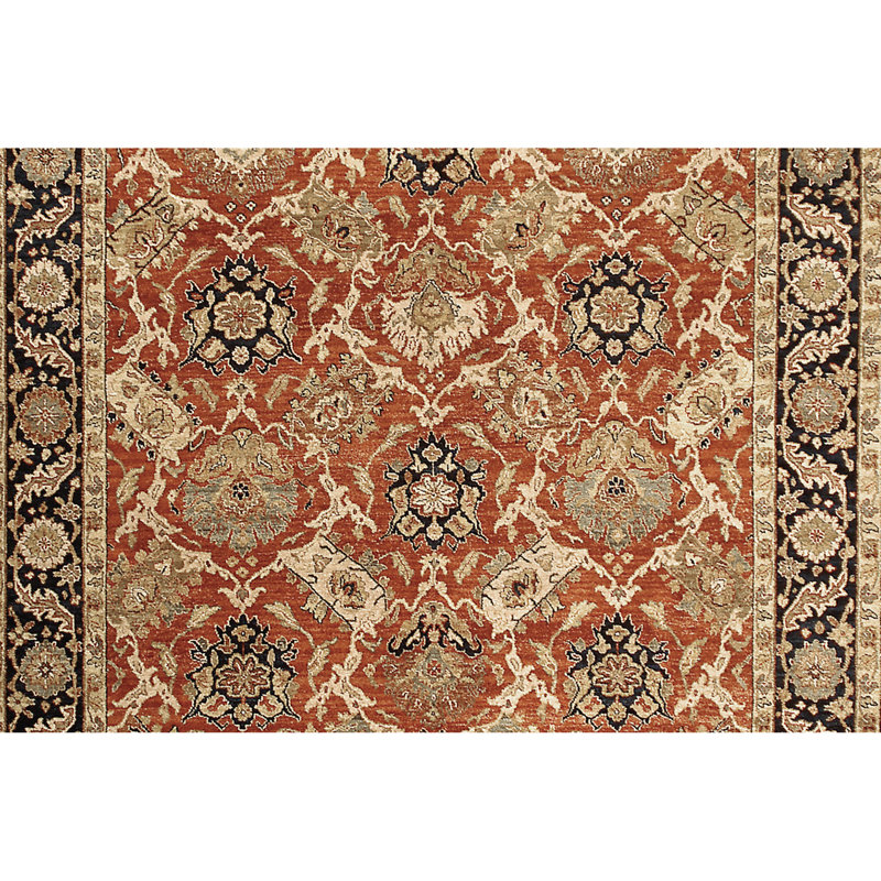 Hand Knotted Wool Oriental Area Rug in Rust/Navy, Rectangle 12' x 18'