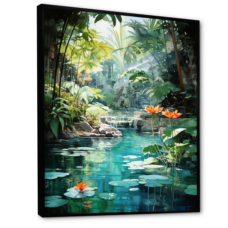 Beant Emerald Oasis A Lush Green Landscape - Forest River Mountains, art mural encadré, H 20 po x l 12 po x P 1 po