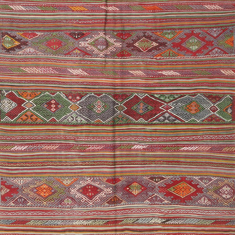 Rouge contemporain/rose/Tapis décoratif vert, Carré 7 pi