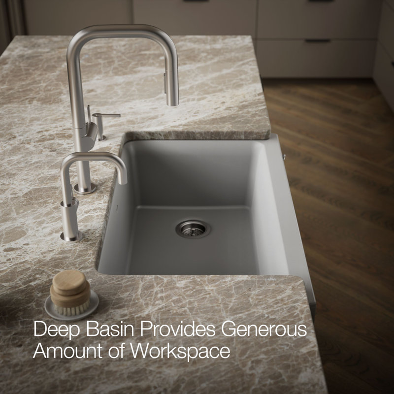 Cairn® Undermount Single-Bowl Farmhouse Kitchen Sink with Faceted Design, Gray