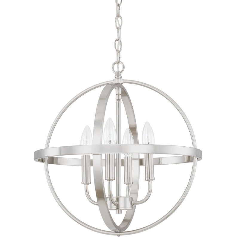 Lustre globe unique à 4 lumières indépendant, H 17,5 po x l 16,5 po x P 16,5 po, Nickel brossé