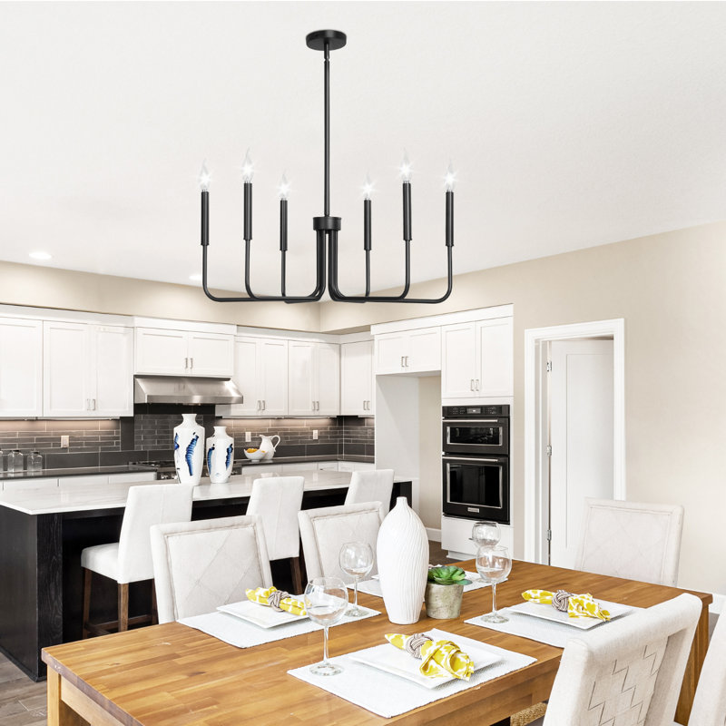 Lustre moderne noir à 6 lumières à hauteur réglable pour plafonds