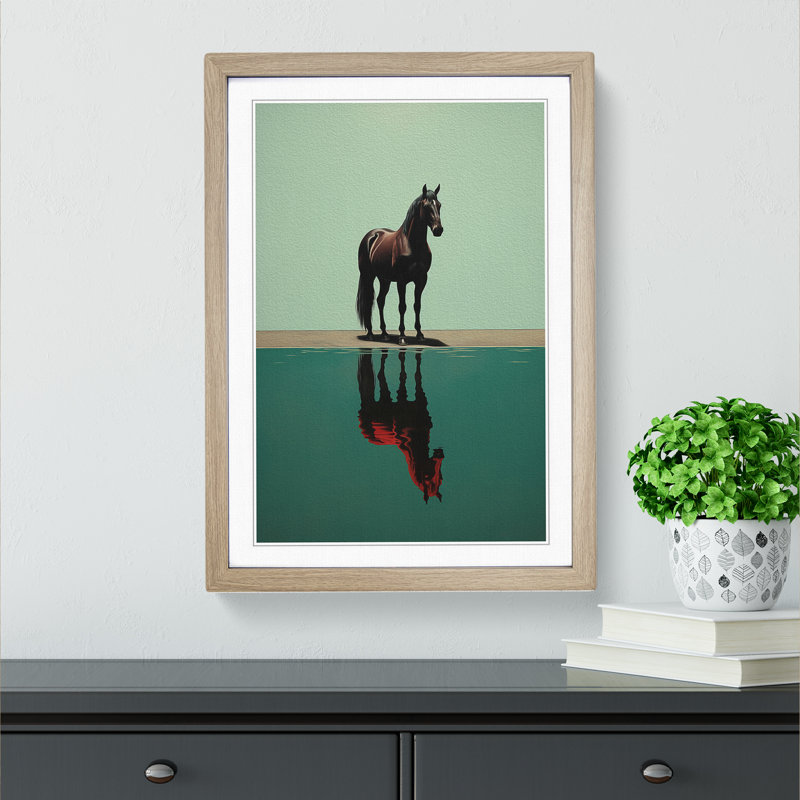Horse Minimalism No.3 - Single Picture Frame Print on Wood, 34cm H x 25cm W x 2cm D, Oak Framed