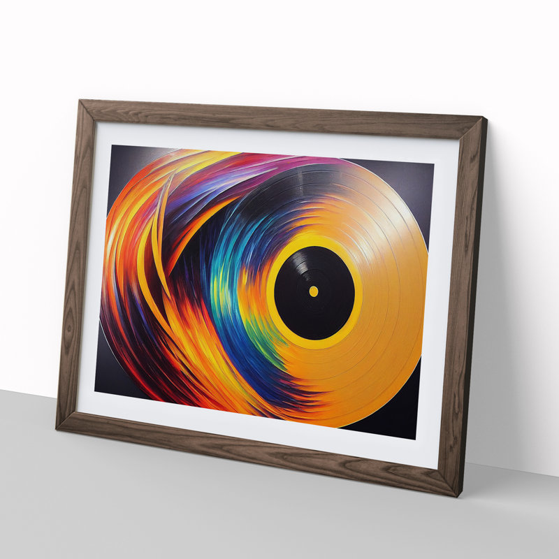 Golden Vinyl Record Vol.3 Abstract - Single Picture Frame Print, 25cm H x 34cm W x 2cm D, Walnut Framed