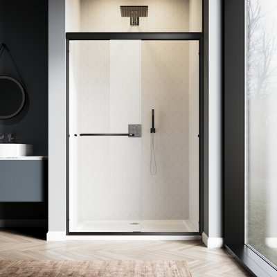 Double Sliding Shower Door With 1/4'' Clear Tempered Glass,48"W x 72"H 