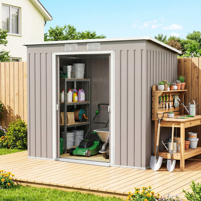 Braydan 7 x 4ft Metal Garden Shed Waterproof with Foundation Kit Grey