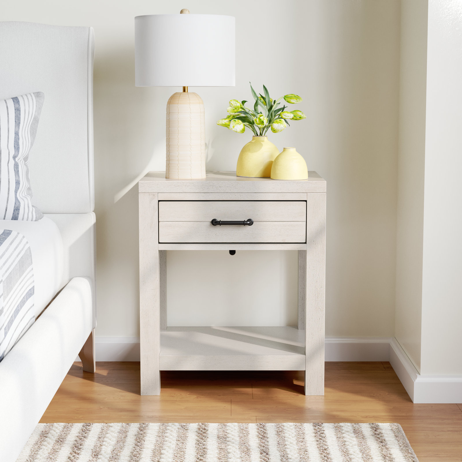 Tyson Solid Wood Nightstand, Stone Path White