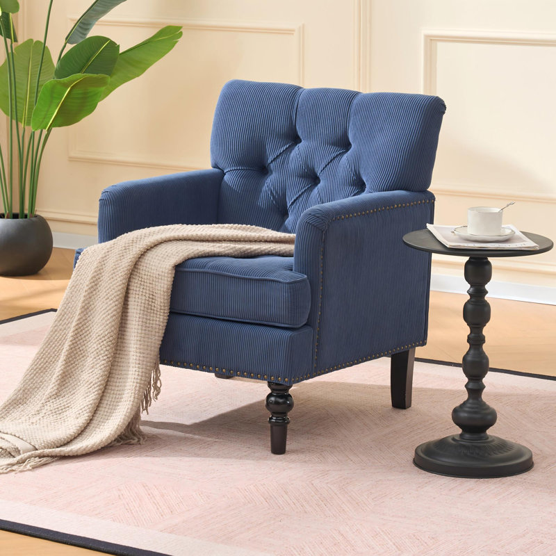Fauteuil club bleu capitonné moderne Mid-Century, Bleu