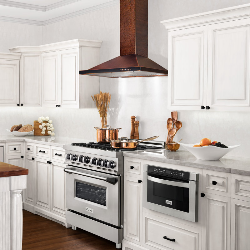ZLINE 30 in. Designer Series Convertible Vent Wall Mount Range Hood, Hand-Hammered Copper