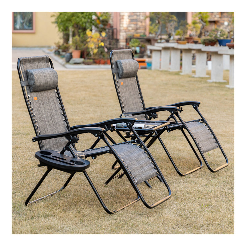 Ensemble de chaise Zero Gravity avec table d'appoint, chaise inclinable pliante avec porte-gobelets et coussins, chaise longue réglable pour piscine, jardin, pelouse, plage