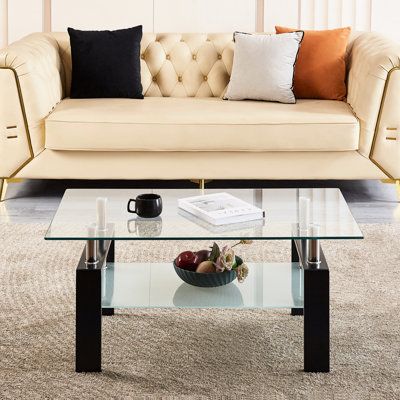 2 tables basses modernes en verre trempé transparent - Convient aux petites salles d'attente d'invités Côté du fauteuil transparent Côté facile à nettoyer