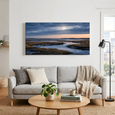 Ensemble de 1 tableau sur toile représentant un marais au clair de lune