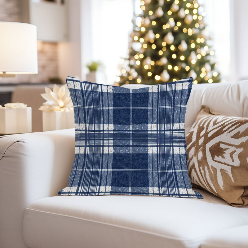 Abstract Navy Blue Plaid Pattern XI Modern, 18" H x 18" W