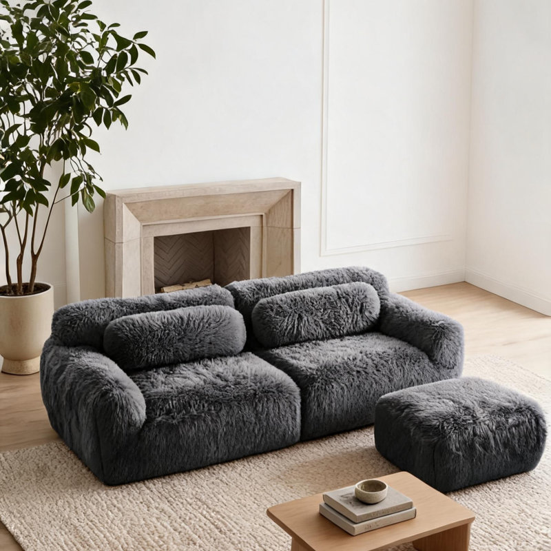 Chaise longue ergonomique en forme de L gris foncé avec oreiller 32D haute densité antidérapante pour chambre