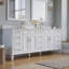 Meuble-lavabo Gamella 84 po L x 35 po H en bois massif, avec comptoir en quartz blanc de Carrare et double lavabo, blanc-1500794681-1536459233