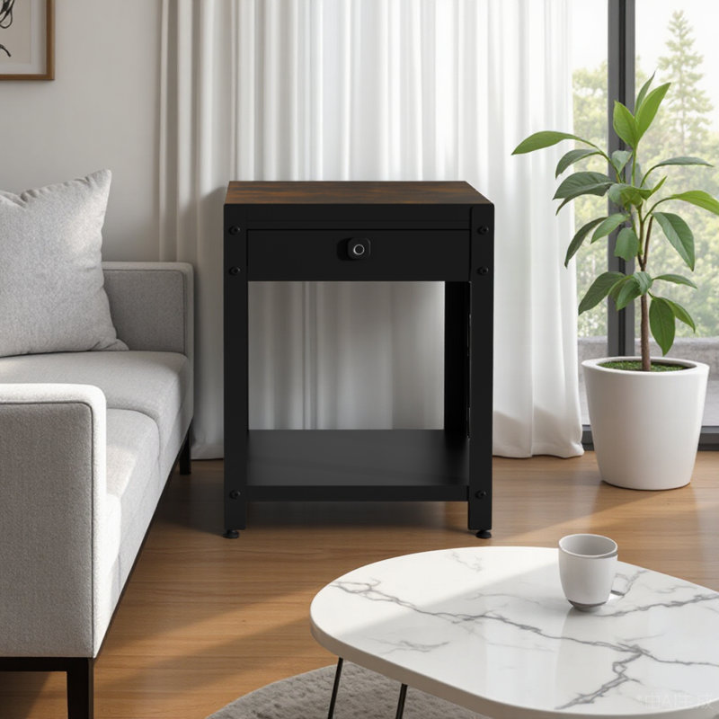 Table de chevet avec compartiment à serrure cachée, table d'appoint à empreinte digitale intelligente, armoire de rangement sécuritaire, petite table basse à rangement rapide