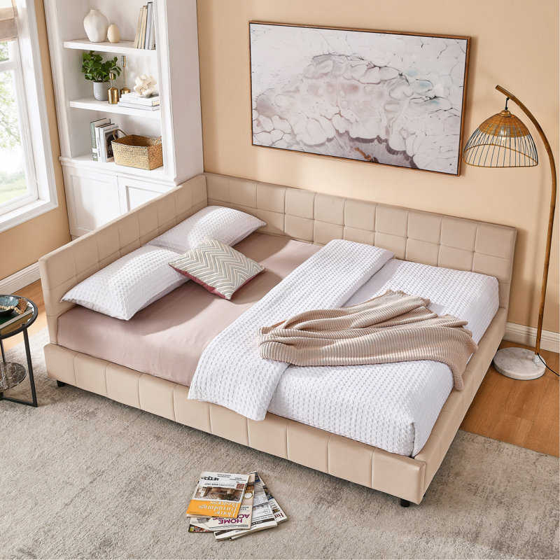 Structure de lit capitonnée rembourrée, structure de canapé-lit avec dossier et accoudoirs confortables, lit pour chambre à coucher, salon, velours
