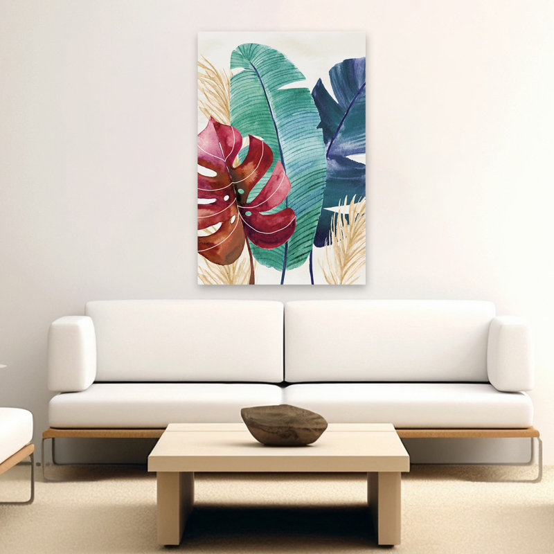 Les tropiques III bleu tropical blanc banane laisser brun, H 60 po x l 40 po