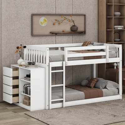 Twin Over Twin Bunk Bed With Drawers And Shelves