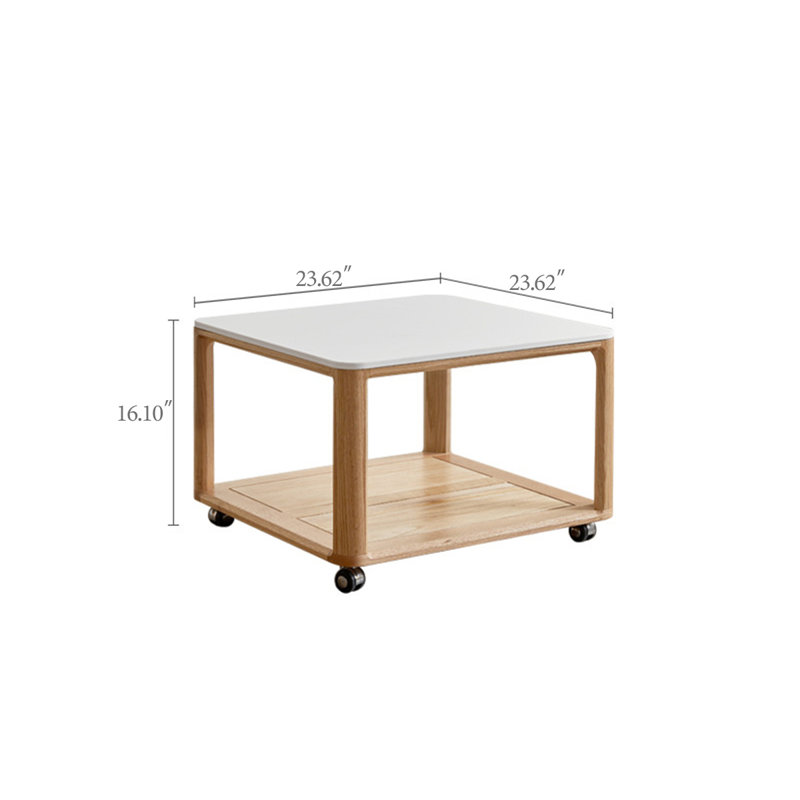 Modern Minimalist Oak Square Sintered Stone Mobile Side Table