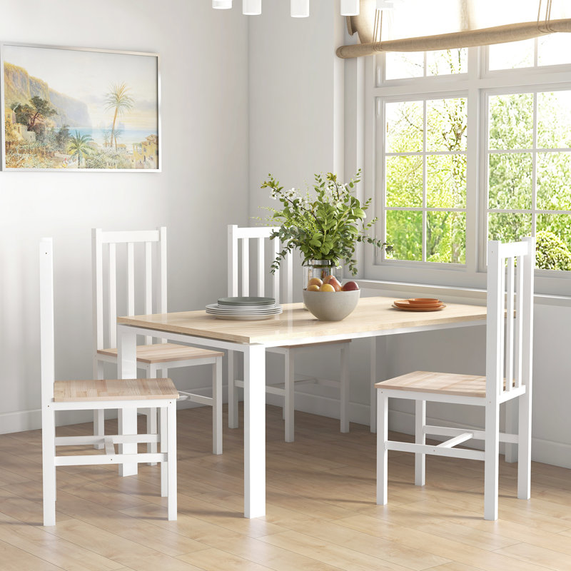 4 chaises de salle à manger, dossier à lattes blanches - pin, capacité de poids de 264 lb, polyvalente pour de multiples occasions, assise peu encombrante en bois de pin sans accoudoirs, espace de vie idéal