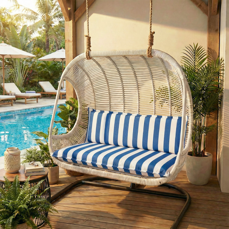 Outdoor Cushion Set with Backrest for Patio Swing and Bench, 59.1" W x 17.7" D, Blue 