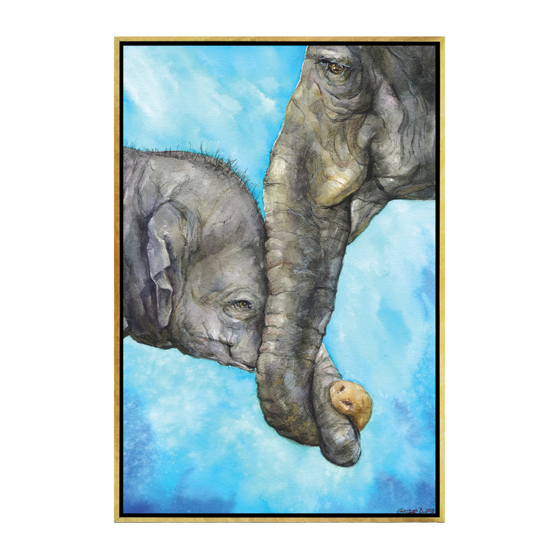 Éléphants - Pure Family, art sur toile, H 60 po x l 40po x P 1,5 po, Toile encadrée d'or
