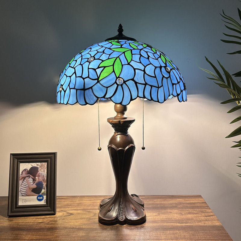 Lampe de table Noselli Tiffany vitrail feuilles vertes ampoules DEL incluses l 16 po x P 16 po x H 24 po, Bleu