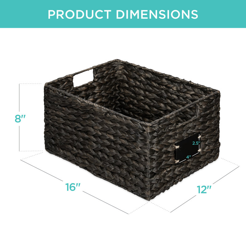 Aguta 2 16in Woven Water Hyacinth Pantry Baskets w/ Chalkboard Label, Chalk Marker, Black
