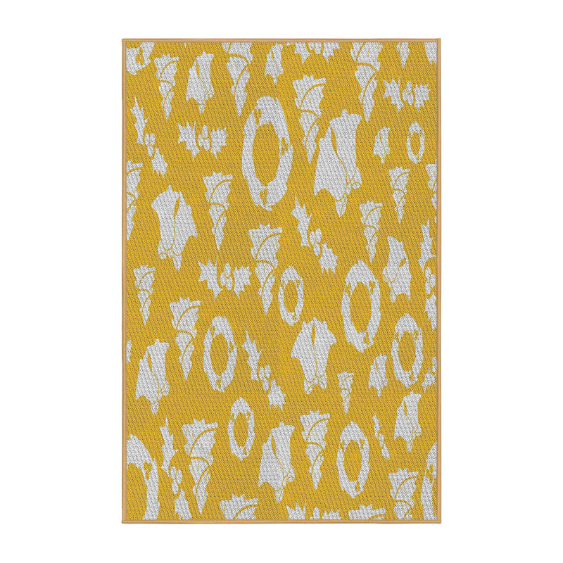 Jaune Gauss/Tapis décoratif blanc, Rectangle 7 pi x 10 pi