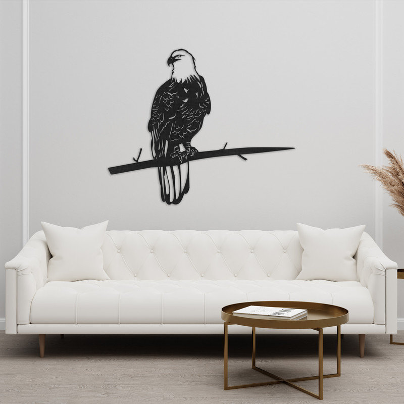 Décoration murale abstrait aigles abstraits assis sur une branche - Argent ACM (24 po x 28,4 po), Blanc