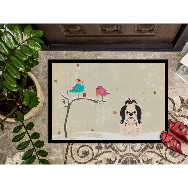 Tapis d'extérieur antidérapant Cih, Noir / Blanc, Rectangle 1 pi 6 po x 2 pi 3 po