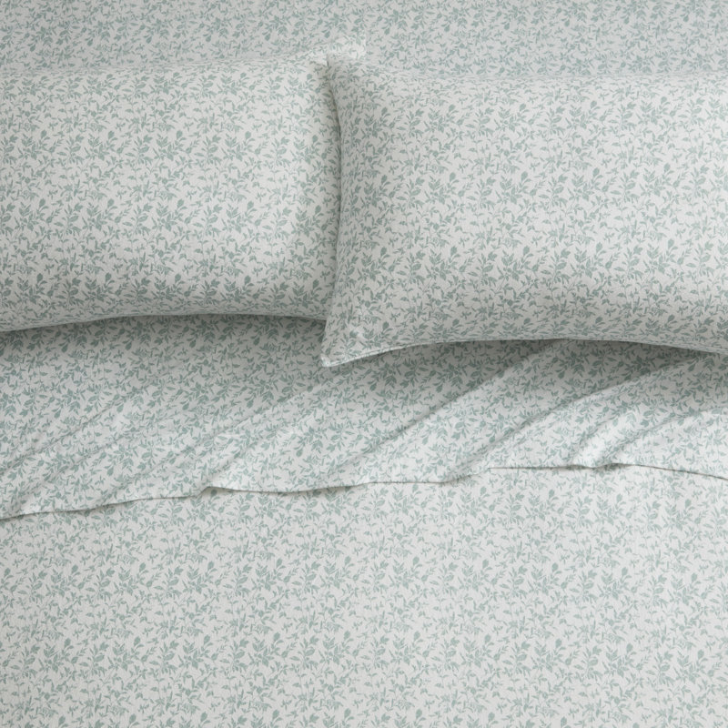 Flora Flannel Standard Floral Sheet Set, Full/Double Sheet Set +1 Fitted Sheet +2Pillowcase, Taupe