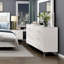 Commode large Cyna, plateau en faux marbre, 6 tiroirs, façade texturée, blanc