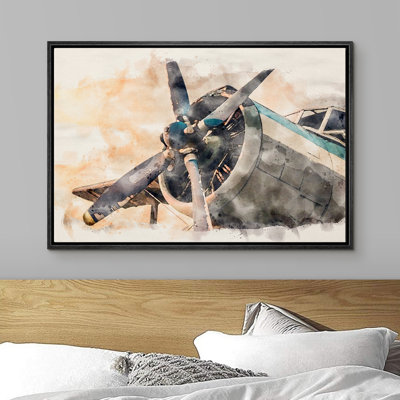 Signe, reproduction d'art sur toile encadrée, aquarelle rétro bleu sarcelle et blanc, transport par avion, art numérique, art moderne, chic et coloré pour le salon