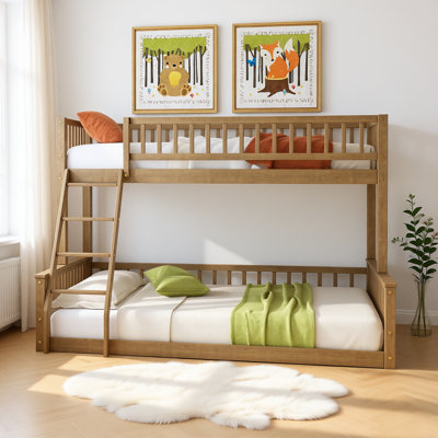 Solid Wood Bunk Bed with Ladder and Guardrails, Detachable Design, Space-Saving Adult Bunk Bed, No Box Spring Needed