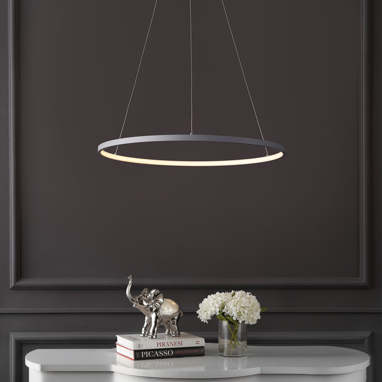 Odin Single Light Dimmable LED Pendant, 0.75" H x 23.75" W x 23.75" D, Gray