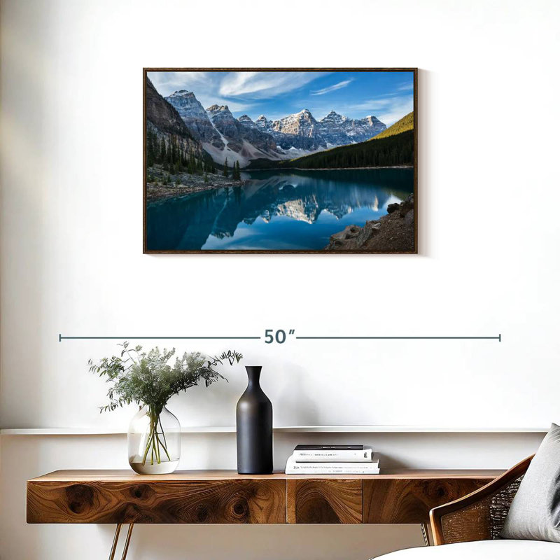 Lac Moraine dans la vallée, Cadre flottant noyer, 31 po x 21 po
