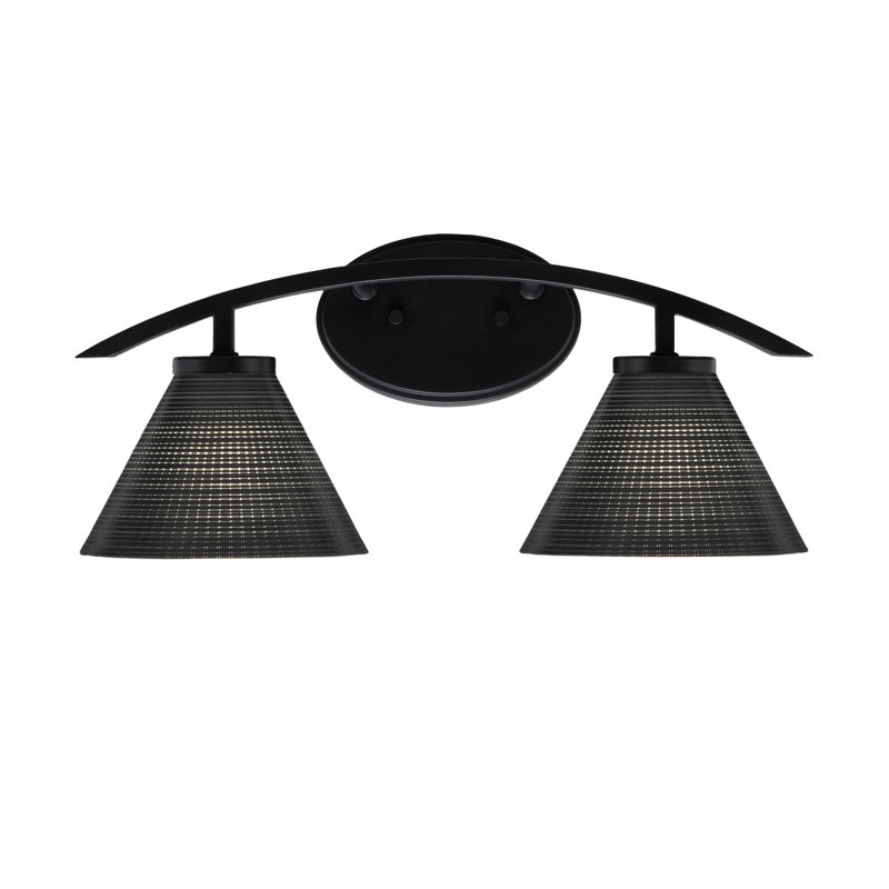 Barre d'éclairage de salle de bain 2 lumières avec verre matriciel 7 po Kurve, Noir mat, Noir