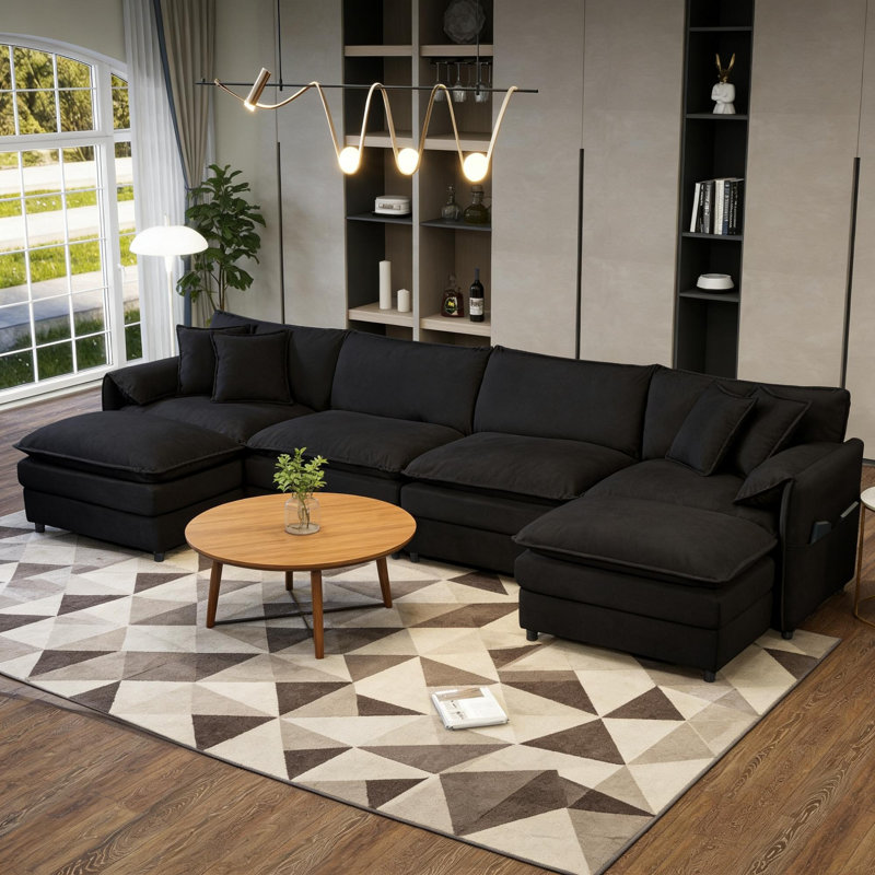 Ensemble de canapé modulaire modulaire en forme de U, canapé surdimensionné en chenille à siège profond avec 2 repose-pieds mobiles