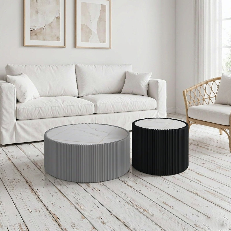 Coffee Table, 17.72"D x 17.72"W x 17.72"H, Black,White+Gold