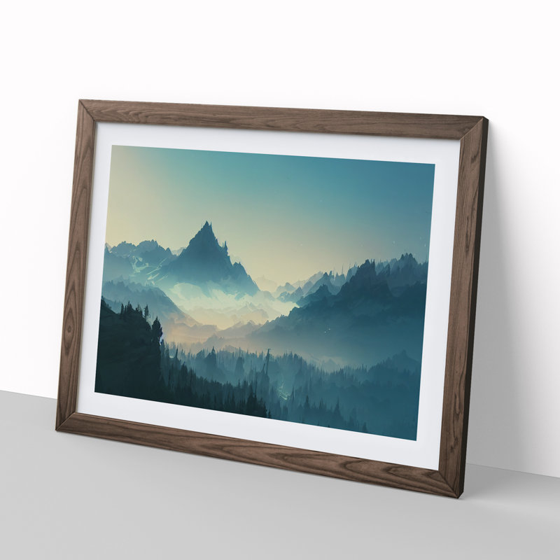 Attractive Winter Mountains - Framed Print, 46cm H x 64cm W x 2cm D, Walnut